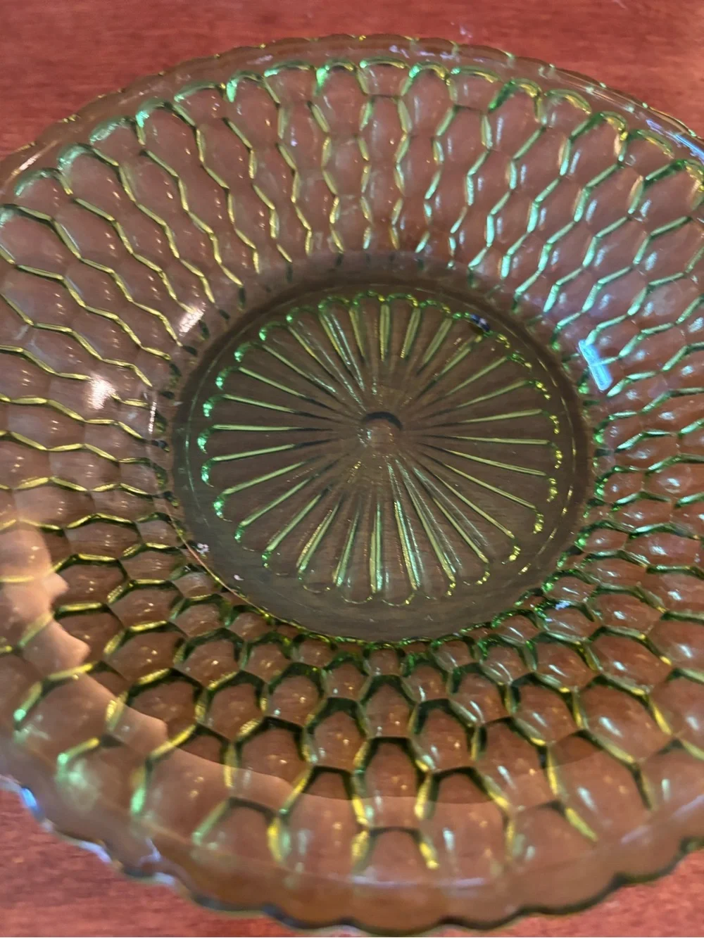 Indiana Glass avocado green Honeycomb serving dish